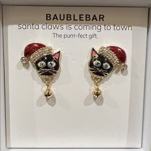 BaubleBar | Festive Whimsical Cat Earrings w/ Santa Hats